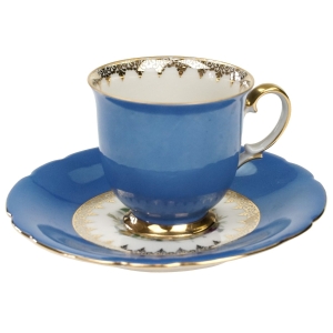 THUN NIEBIESKA PIĘKNOŚĆ FILIŻANKA MOKKA ZE SPODKIEM KOLOROWE BUKIETY KWIATÓW