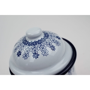 60401 SILESIA RYBNIK EMALIOWANY POJEMNIK NA BAZYLIĘ BIAŁA W NIEBIESKIE WZORY (3).JPG