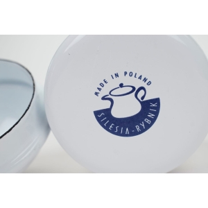 60401 SILESIA RYBNIK EMALIOWANY POJEMNIK NA BAZYLIĘ BIAŁA W NIEBIESKIE WZORY (6).JPG