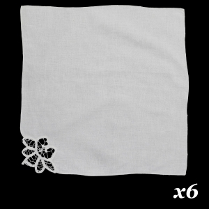 KOMPLET SZEŚCIU BIAŁYCH SERWET PŁÓTNO I KORONKA BRUKSELSKA