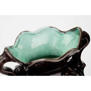 60504 ART NOUVEAU SECESJA FANTASTYCZNY WAZON Z USZAMI MAJOLIKA (2).JPG