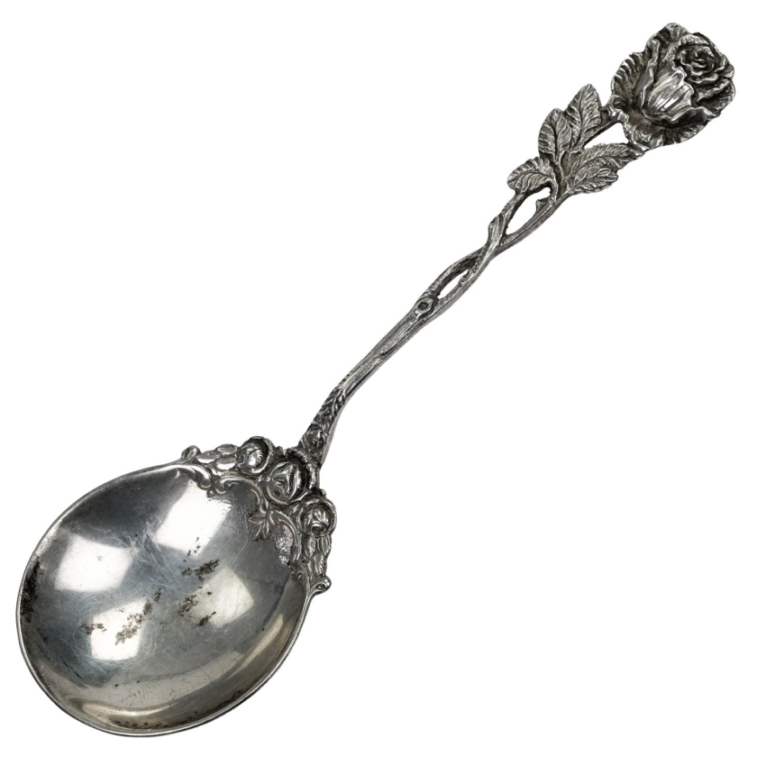 60762 SREBRO PRÓBA 835 ŁYŻECZKA DO ŚMIETANKI Z RÓŻĄ WAGA 20,5 G (1).jpg