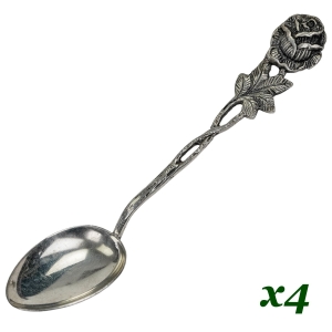 SREBRO PRÓBA 800 KOMPLET 4 ŁYŻECZEK DO HERBATY Z RÓŻĄ WAGA 48,5 G