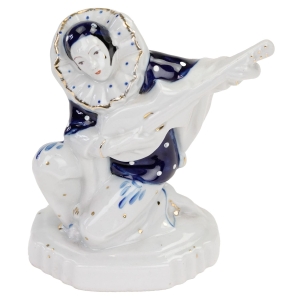 DIKOLENKO FIGURKA PIERROTA Z GITARĄ KOBALTEM MALOWANA