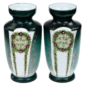 PARA SECESYJNYCH ŚLUBNYCH WAZONÓW WIEŃCE KWIATÓW EMALIOWANE FRANCJA?