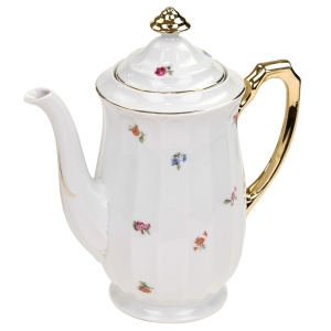 HUTA FRANCISZKA DZBANEK DO KAWY W KOLOROWE KWIATUSZKI BIEL I ZŁOCENIA