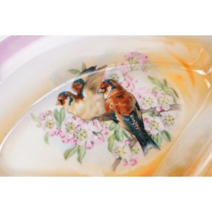 61397 VICTORIA ŚLICZNY PORCELANOWY KABARET DZIELONA PATERA Z PTASZKAMI (3).jpg