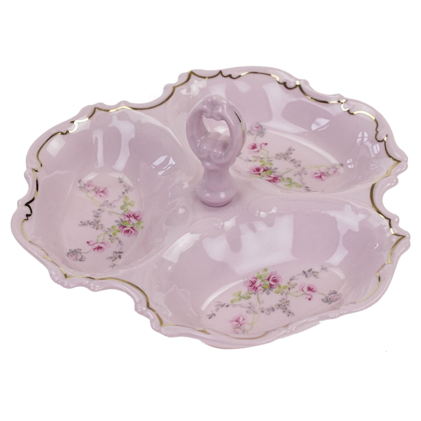 56844 PIRKENHAMMER ŚLICZNY KABARET Z RÓŻOWEJ PORCELANY RELIEFY I KWIATUSZKI (1).jpg