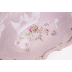 56844 PIRKENHAMMER ŚLICZNY KABARET Z RÓŻOWEJ PORCELANY RELIEFY I KWIATUSZKI (3).JPG