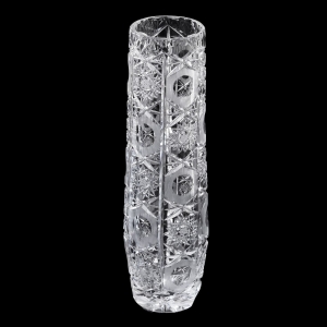 DUŻY SMUKŁY KRYSZTAŁOWY WAZON ZDOBIONY BOGATYM SZLIFEM