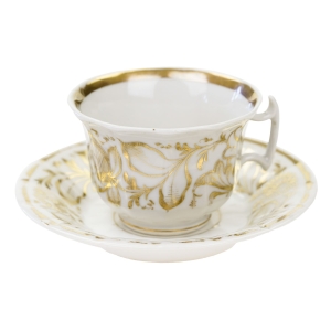62585 BIEDERMEIER ZABYTKOWA DUŻA FILIŻANKA ZE SPODKIEM ZŁOTE KWIATY (1).jpg