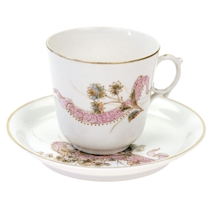 BAUDOUR SECESJA ZABYTKOWA DUŻA FILIŻANKA ZE SPODKIEM W KWIATY