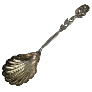 62700 SREBRO PRÓBA 800 ŁYŻKA SERWINGOWA MUSZLA Z RÓŻĄ WAGA 51 G (1).jpg