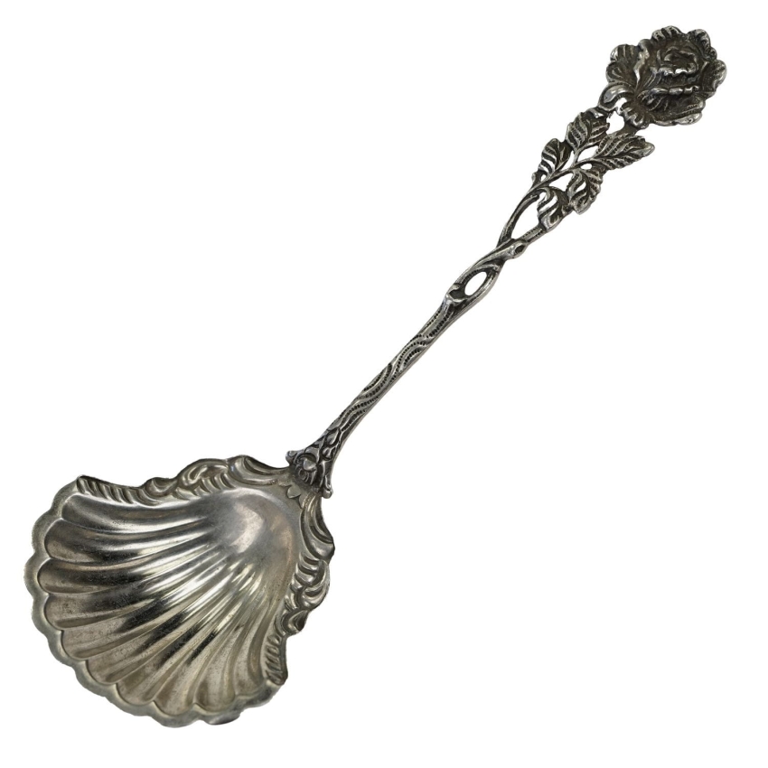 62701 SREBRO PRÓBA 835 ŁYŻKA SERWINGOWA MUSZLA Z RÓŻĄ WAGA 25,3 G (1).jpg