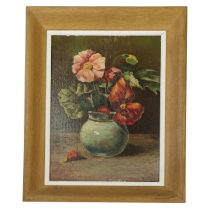 62731 OLEJ NA DESCE KWIATY MAKÓW W WAZONIE W RAMIE SYGNOWANY (1).jpg