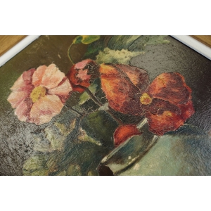 62731 OLEJ NA DESCE KWIATY MAKÓW W WAZONIE W RAMIE SYGNOWANY (3).jpg