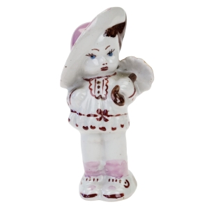 STEATYT FIGURKA DZIEWCZYNKA W KAPELUSZU Z PARASOLEM RĘCZNIE MALOWANA