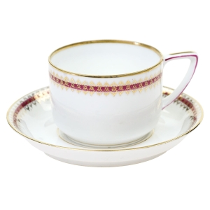 ROSENTHAL EMPIRE FILIŻANKA ZE SPODKIEM BORDOWO-ZŁOTE SZLACZKI