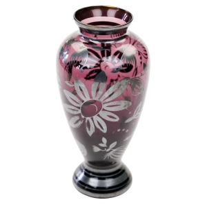 BAKŁAŻANOWY WENECKI WAZON PLATEROWANY SREBREM KWIATY