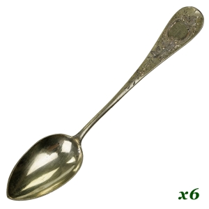 H. WURM KOMPLET 6 SREBRNYCH ŁYŻECZEK DO MOKKI PRÓBA 800 WAGA WZÓR WSCHODNIOFRYZYJSKI 42,6 G