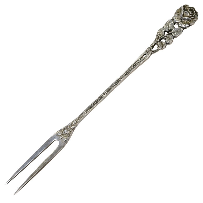 63075 ANTIKO WIDELEC ZAKĄSKOWY Z RÓŻĄ SREBRO PRÓBY 800 WAGA 16,4 G (1).jpg