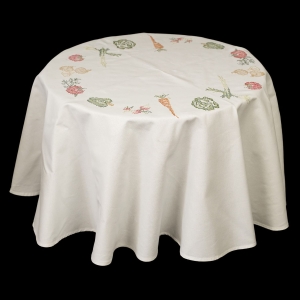 PŁÓCIENNY OBRUS OKRĄGŁY HAFT KRZYŻYKOWY WARZYWA ŚR. 160 CM