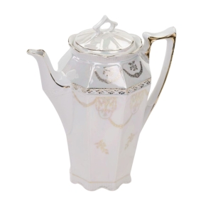 SECESJA STARY OPALIZOWANY DZBANEK DO KAWY ZŁOTE GIRLANDY