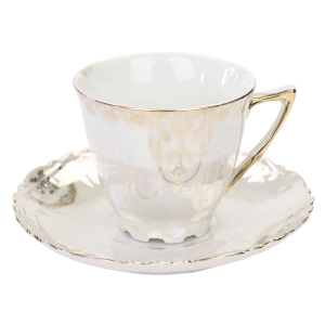 SECESJA STARA OPALIZOWANA FILIŻANKA ZE SPODKIEM