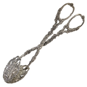 PRZEPIĘKNE SZCZYPCE DO CIASTEK Z RÓŻĄ SREBRO PRÓBA 800 WAGA 45,6 G