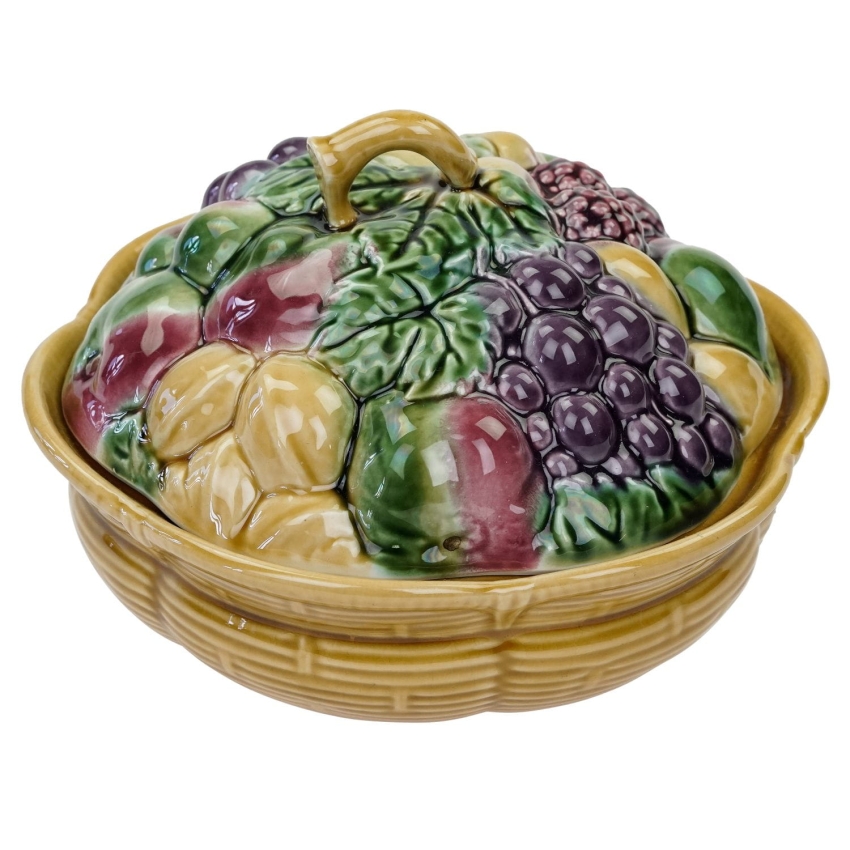 63327 SARREGUEMINES MAJOLIKA CUDOWNA OWOCOWA WAZA NACZYNIE Z POKRYWĄ (1).jpg