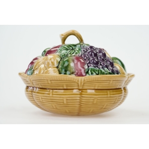 63327 SARREGUEMINES MAJOLIKA CUDOWNA OWOCOWA WAZA NACZYNIE Z POKRYWĄ (2).jpg