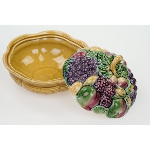63327 SARREGUEMINES MAJOLIKA CUDOWNA OWOCOWA WAZA NACZYNIE Z POKRYWĄ (4).jpg