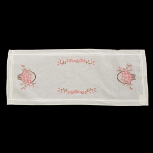 ŁADNIUTKI BIEŻNIK RĘCZNIE HAFT KRZYŻYKOWY KOSZE RÓŻ 95 X 38 CM