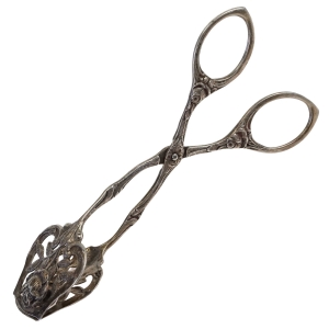 SREBRO PRZEPIĘKNE SZCZYPCE DO CIASTEK AŻUROWE Z RÓŻĄ WAGA 41,5 G PRÓBA 800 