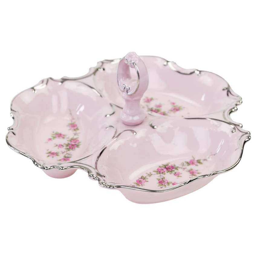 63424 PIRKENHAMMER ŚLICZNY KABARET Z RÓŻOWEJ PORCELANY RELIEFY I KWIATUSZKI (1).jpg