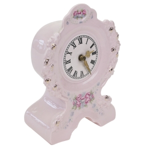 CHODOV RITA ZEGAR STOJĄCY Z RÓŻOWEJ PORCELANY RELIEFY I KWIATY RÓŻY