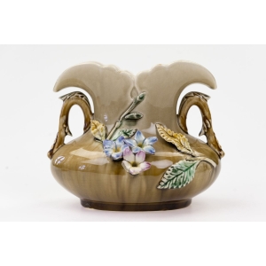 63808 ART NOUVEAU SECESJA FANTASTYCZNA PAŁACOWA ŻARDINIERA WAZON MAJOLIKA KWIATOWA (2).jpg