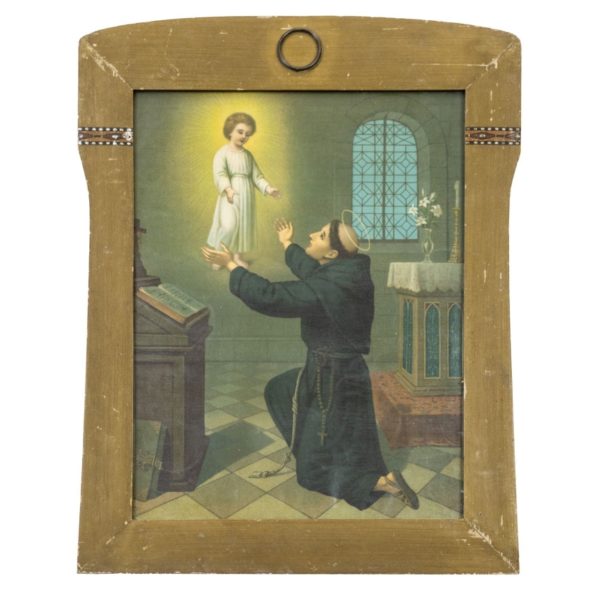 63848 ŚW. ANTONI DRUK NA PAPIERZE STARY OBRAZ W RAMIE ZA SZKŁEM (1).jpg