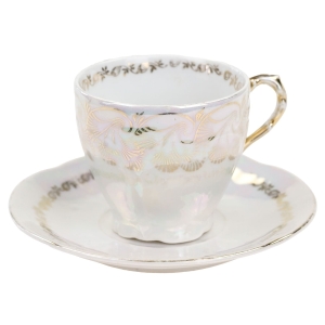 SECESJA STARA OPALIZOWANA FILIŻANKA ZE SPODKIEM