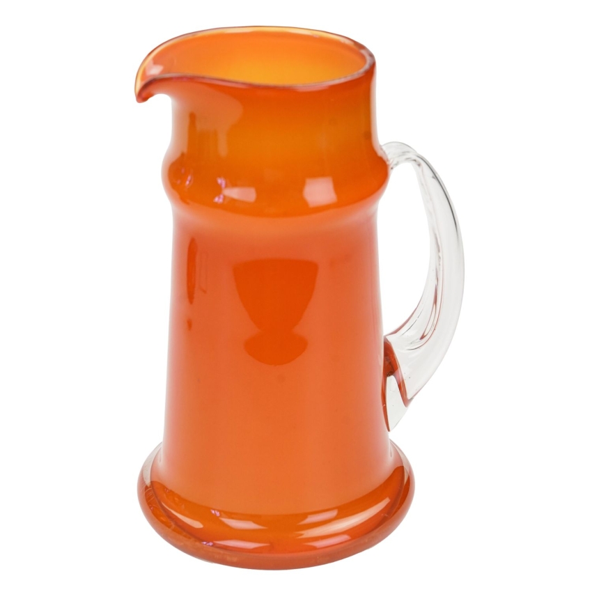 64639 TARNOWIEC J. SŁUCZAN-ORKUSZ SZKŁO ARTYSTYCZNE POMARAŃCZOWY DZBAN WAZON Z UCHEM (1).jpg