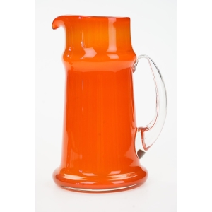 64639 TARNOWIEC J. SŁUCZAN-ORKUSZ SZKŁO ARTYSTYCZNE POMARAŃCZOWY DZBAN WAZON Z UCHEM (2).jpg