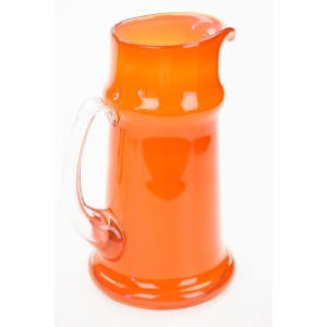 64639 TARNOWIEC J. SŁUCZAN-ORKUSZ SZKŁO ARTYSTYCZNE POMARAŃCZOWY DZBAN WAZON Z UCHEM (3).jpg