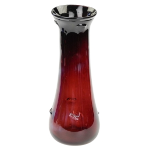ŚLICZNE SZKŁO ARTYSTYCZNE WAZON ZE SZCZYPANKAMI RUBINOWY