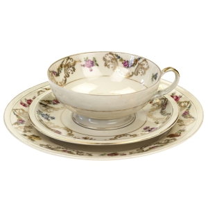 SCHWARZENHAMMER KOŚĆ SŁONIOWA KOLOROWE KWIATY I ZŁOCENIA ŚNIADANIÓWKA