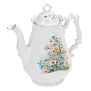 WEIßWASSER SECESJA ŚLICZNY DUŻY DZBANEK DO KAWY STOKROTKI I NIEZAPOMINAJKI