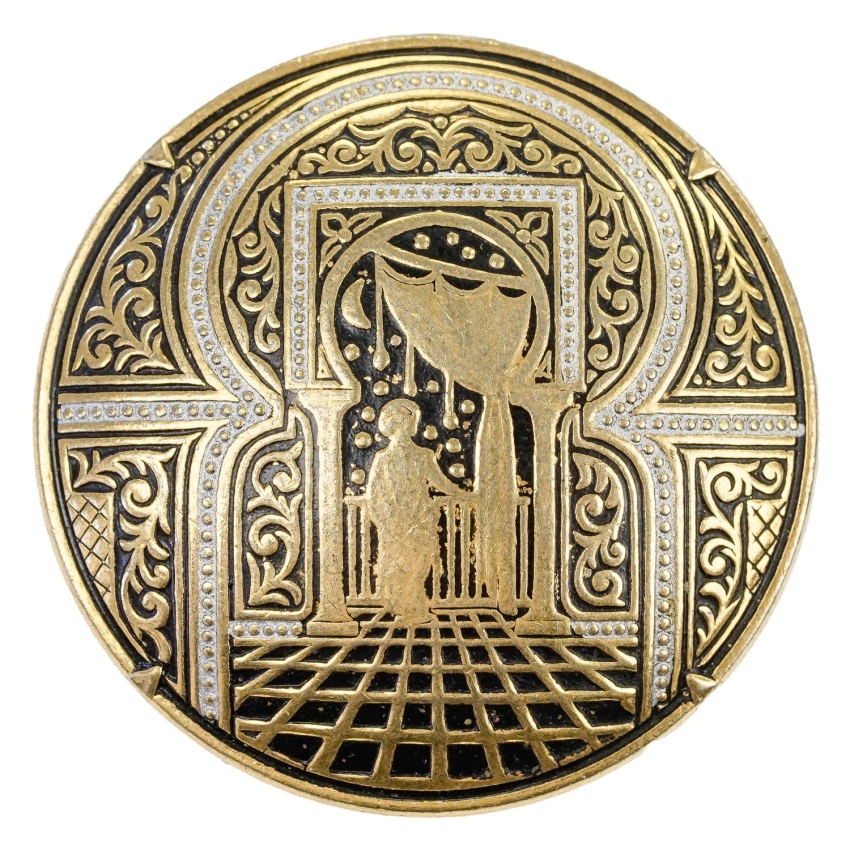 65135 DAMASCEŃSKA RĘCZNIE GRAWEROWANA RYTOWANA BROSZA Z NIEWIASTĄ (1).jpg