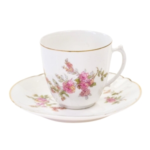 BAUDOUR SECESJA ZABYTKOWA DUŻA FILIŻANKA ZE SPODKIEM W KWIATY
