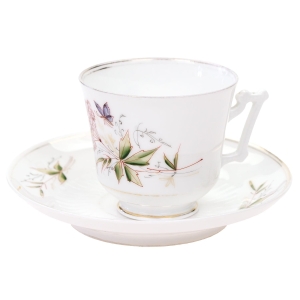66195 BIEDERMEIER RĘCZNIE MALOWANA FILIŻANKA ZE SPODKIEM KWIATY I MOTYLEK (1).jpg
