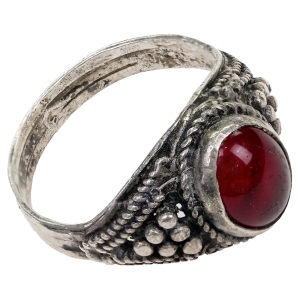 66266 SREBRO 800 ART-DECO PIERŚCIEŃ Z RUBINOWYM OCZKIEM GRANAT R. 19 WAGA 3,8 G (1).jpg