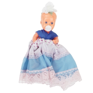 66397 STARA LALKA W DŁUGIEJ SUKNI ZE SMOCZKIEM LATA 70-TE WYS. 14 CM (1).jpg